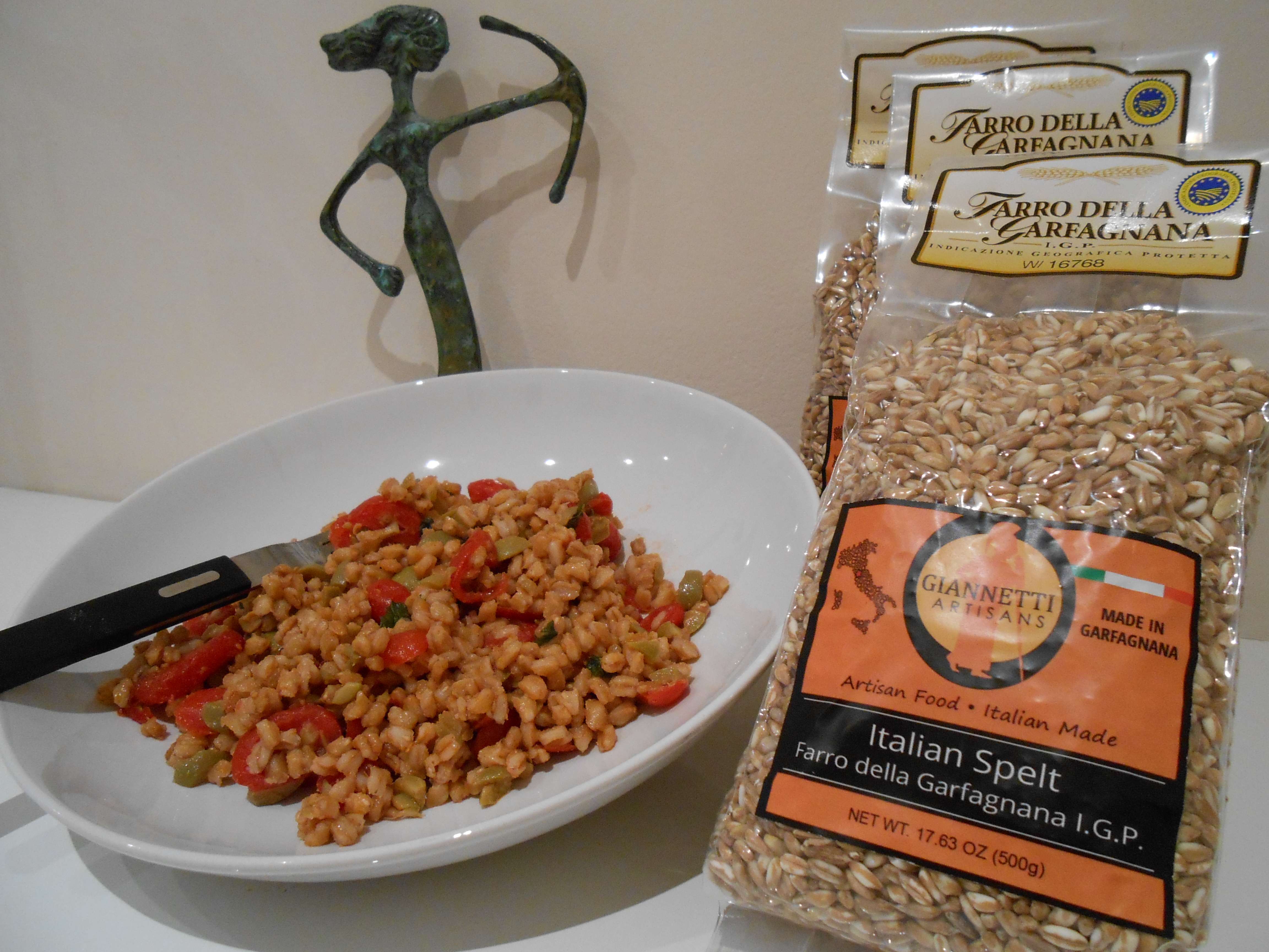 A photo of a bag of Italian Farro from Tuscany used for a recipe page named Exquisite Italian Farro Recipe.