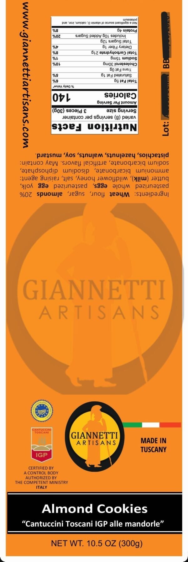 Orange nutritional label of Giannetti Artisans Almond biscotti