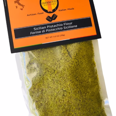 One 8.8 oz bag of Giannetti Artisans Sicilian Pistachio Flour displayed on a white background