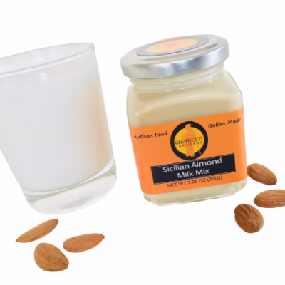 A jar of Giannetti Artisans unsweetened sicilian almond paste used to make almond milk and gelato