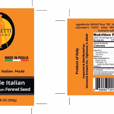 Orange Giannetti Artisans Fennel Taralli nutritional label