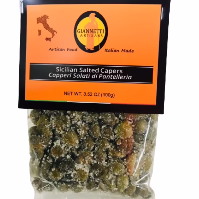 Giannetti Artisans Sicilian salted capers from Pantelleria in a small product bag