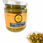 A photo of a jar of pure pistachio paste used to make gelato imported from Sicily