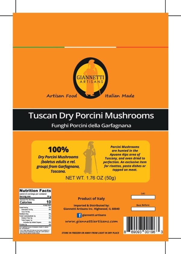 Orange Giannetti Artisans Italian Porcini Mushrooms Nutrition Facts Label