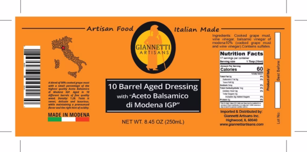 Orange Giannetti Artisans Balsamic Vinegar Nutrition Facts Label