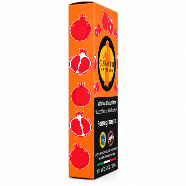 Pomegranate Chocolate from Modica package side view – Giannetti Artisans