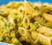 Close up of penne pasta made to display the outcome of Giannetti Artisans Sicilian Pistachio Pesto Recipe