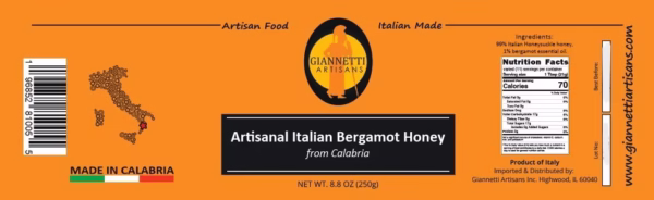 Orange Giannetti Artisans Italian Honeysuckle Honey with Bergamot Essence Nutrition Facts Label