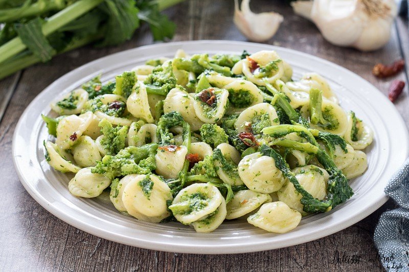 White plate displaying Orecchiette with Cime di Rapa from the Giannetti Artisans recipe
