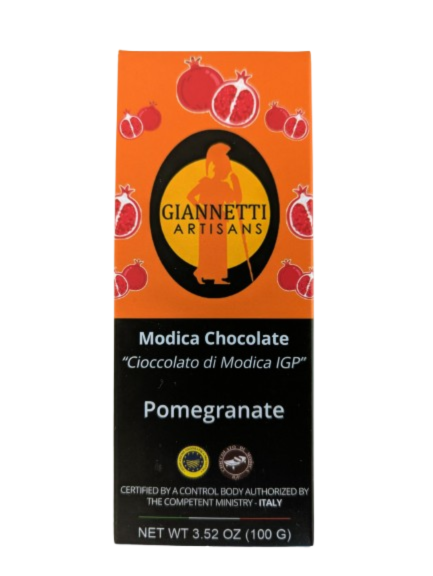 Modica Pomegranate Chocolate 3.52 oz package of Giannetti Artisans Modica Pomegranate Chocolate Bar