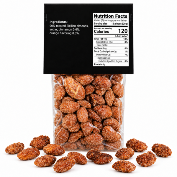 Sicilian Candied Almonds back label – Giannetti Artisans