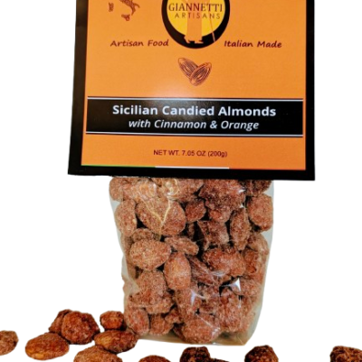 Photo of a 7.05 oz bag of candied almonds imported by Giannetti Artisans