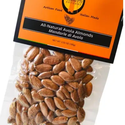 Single package of Giannetti Artisans Sicilian Almonds from Avola on a white background