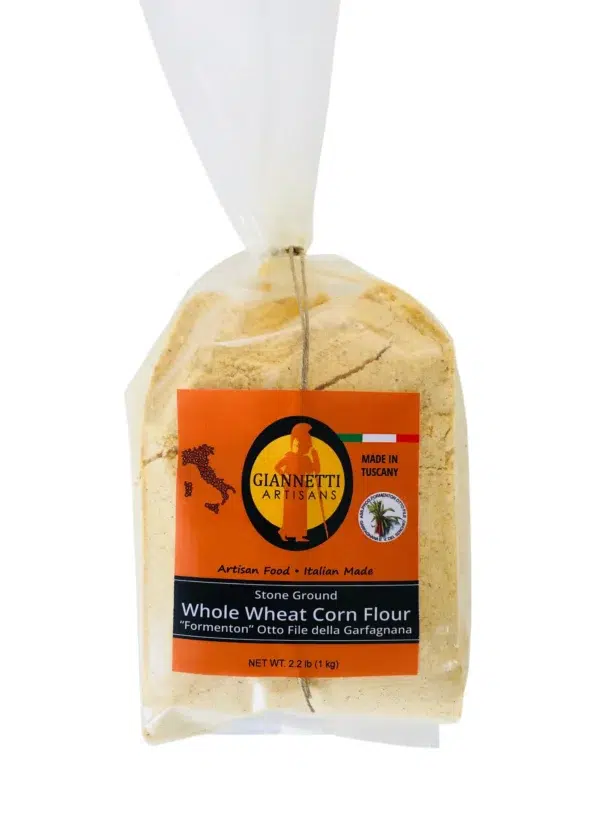Front view of a 2lb bag of Giannetti Artisans Corn Flour on a white background