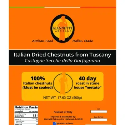 Orange Nutrition Facts Label for Giannetti Artisans Italian Dried Chestnuts from Tuscany