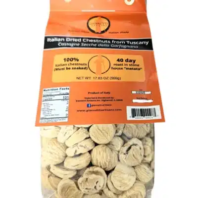 Single bag of Giannetti Artisans Italian Dried Chestnuts from Tuscany with a clear view of the product
