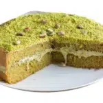 Close up of a pistachio cake made with Giannetti Artisans pistachio flour to demonstrate the outcome of the Pistachio Flour Cake Recipe