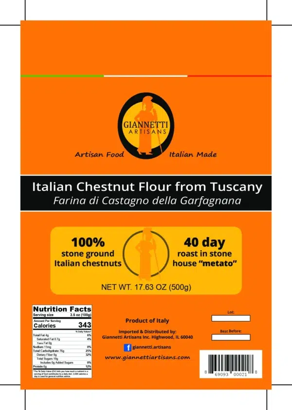 Orange Nutrition Facts Label of Giannetti Artisans Italian Chestnut Flour