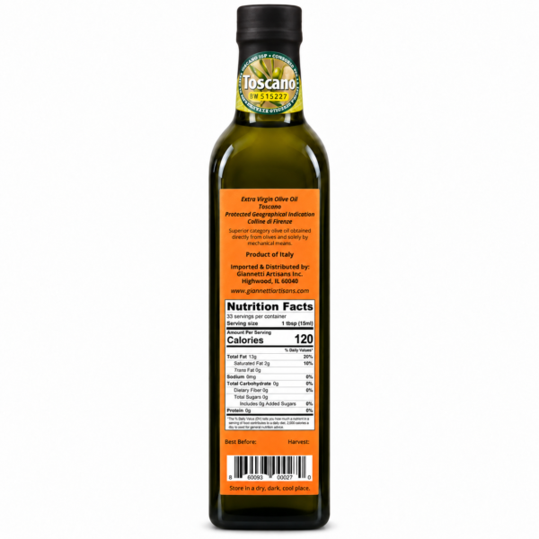 Giannetti Artisans Tuscan Extra Virgin Olive Oil 16.9 oz back view