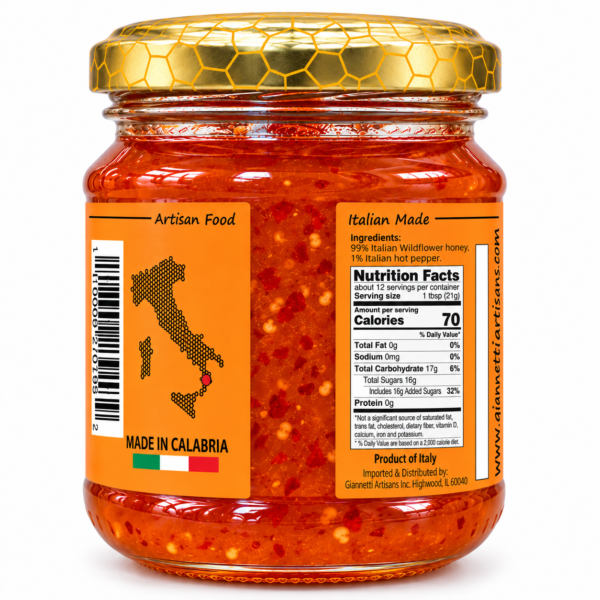 Back view of Italian Hot Pepper Honey jar - Giannetti Artisans