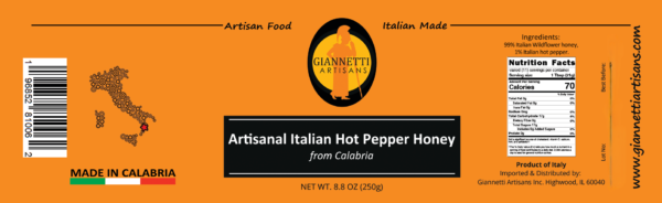 Italian Hot Pepper Honey ingredients and nutrition label - Giannetti Artisans