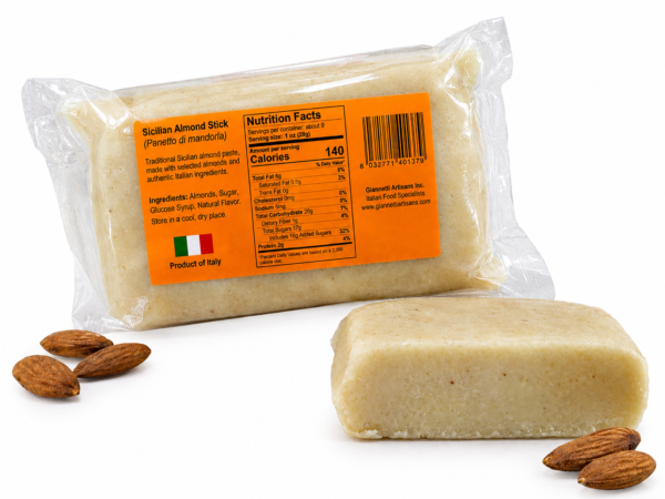 Back view of Sicilian Sugared Almond Paste package with product information