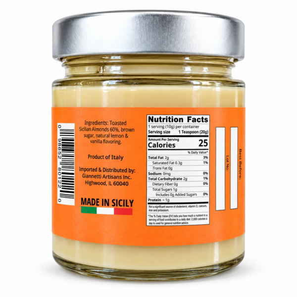 Sicilian Lemon Almond Spread jar side view – Giannetti Artisans