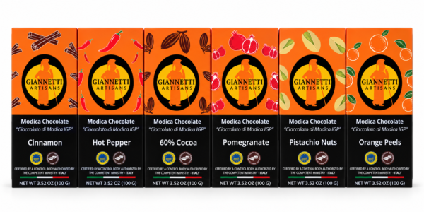 Front view of all Modica chocolate flavors