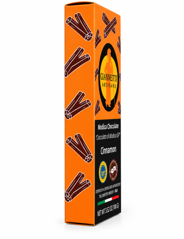 Modica Cinnamon Chocolate package side view – Giannetti Artisans