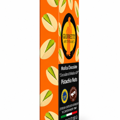 Side view of Pistachio Modica Chocolate package