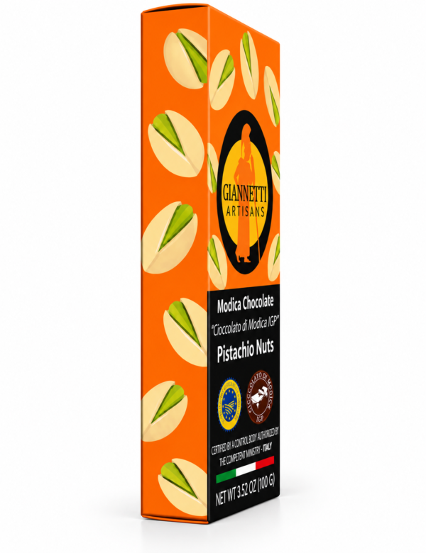 Side view of Pistachio Modica Chocolate package