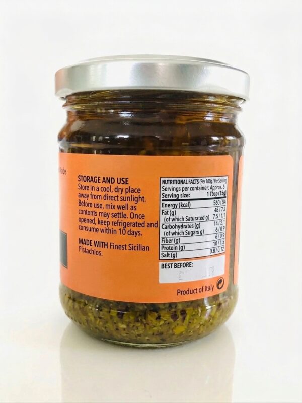 Spicy Pistachio Pesto jar back view – Giannetti Artisans