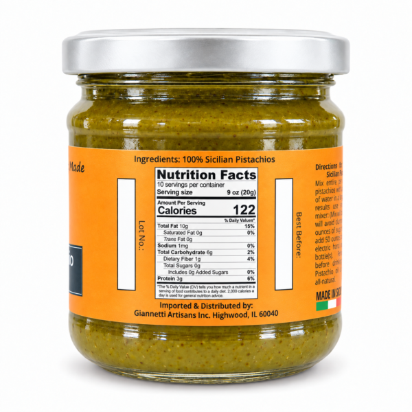 Unsweetened Pistachio Paste jar side view – Giannetti Artisans